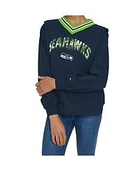 Tommy Hilfiger Women's Navy Seattle Seahawks Alice V-Neck Pullover Sweatshirt