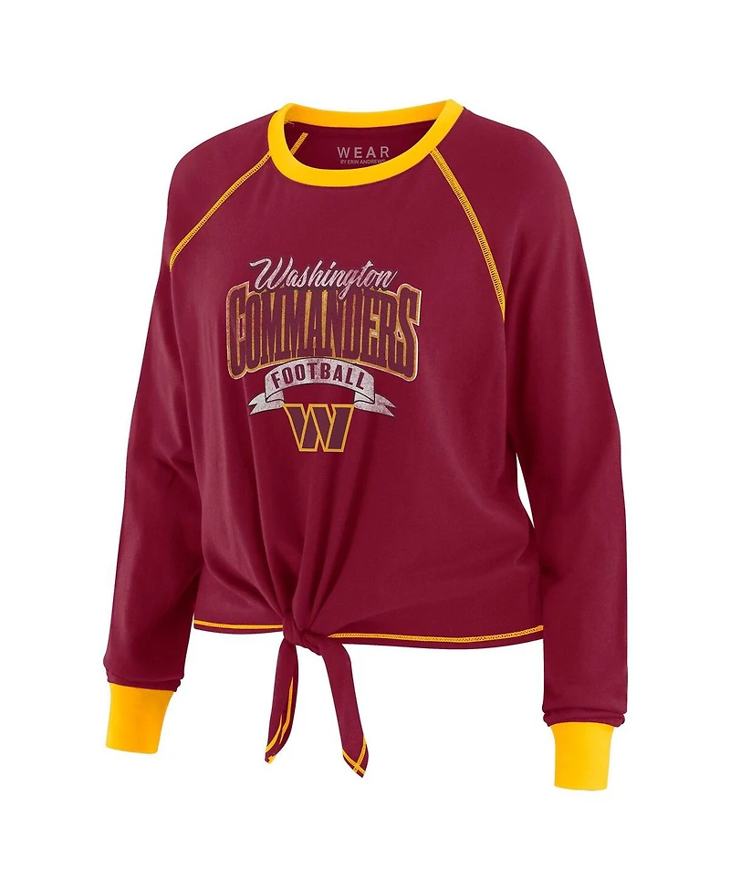 Wear by Erin Andrews Women's Burgundy/Gold Washington Commanders Tie-Front Long Sleeve Top