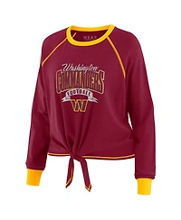 Wear by Erin Andrews Women's Burgundy/Gold Washington Commanders Tie-Front Long Sleeve Top