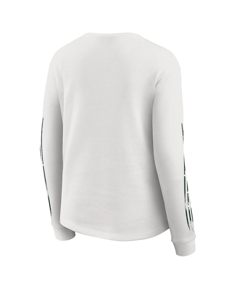 Wear by Erin Andrews Women's White Green Bay Packers Graphic Waffle Long-Sleeve T-Shirt