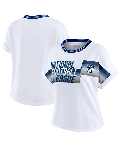 Wear by Erin Andrews Women's White Nfl Cropped Center Stripe Dolman T-Shirt