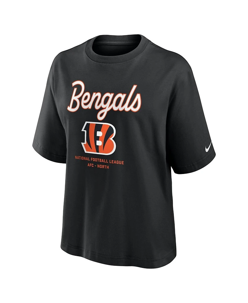 Nike Women's Black Cincinnati Bengals Essential Script Relaxed Boxy T-Shirt