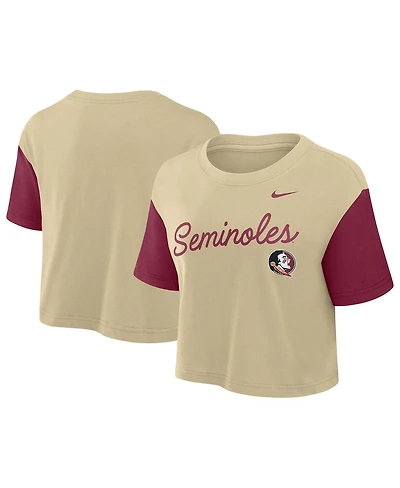 Nike Women's Gold/Garnet Florida State Seminoles Color-Block Script Dri-fit Cropped T-Shirt