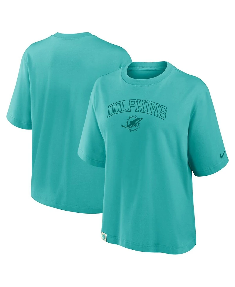 Nike Women's Aqua Miami Dolphins Glory Arch Boxy T-Shirt