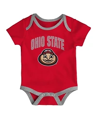 Outerstuff Baby Boys and Girls 3-Piece Ohio State Buckeyes All Day Play Bodysuit Set