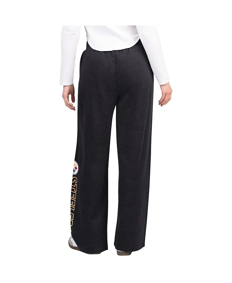 G-iii 4Her by Carl Banks Women's Black Pittsburgh Steelers Field Wide Leg Sweatpants