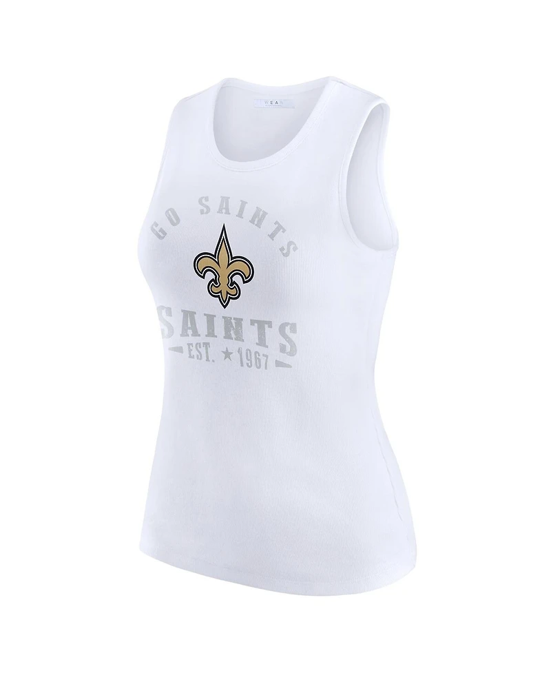 Wear by Erin Andrews Women's White New Orleans Saints Ribbed Graphic Tank Top