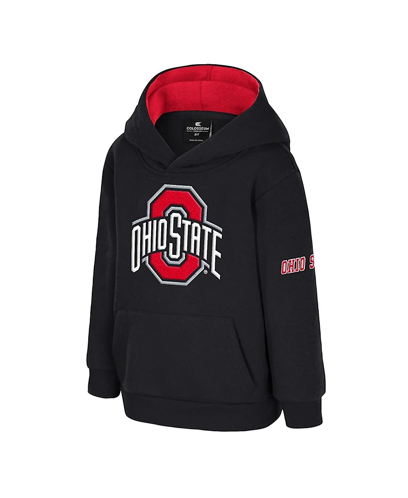 Colosseum Toddler Black Ohio State Buckeyes Big Logo Volume Fleece Pullover Hoodie