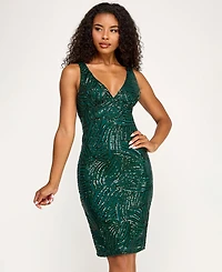 Seni & Cade Juniors' Sequin Plunge Neck Midi Low-Back Dress