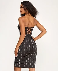 Seni & Cade Juniors' Beaded Satin Strapless Back Midi Dress