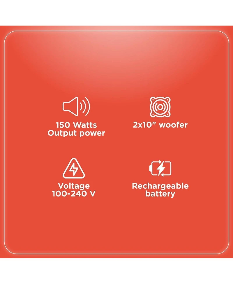 RadioShack 150W Party Tower Pa Speaker with Two 10 inch Woofers, Lights and Wheels For Easy Mobility 4001966