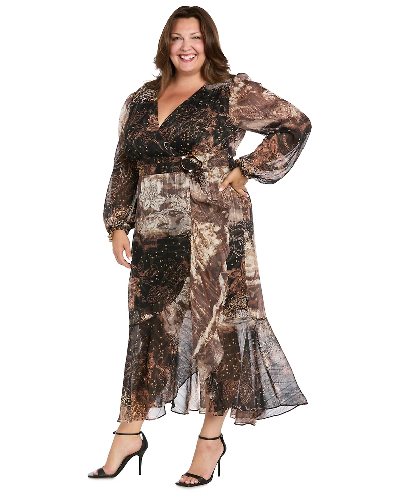 R & M Richards Plus Belted Maxi Dress