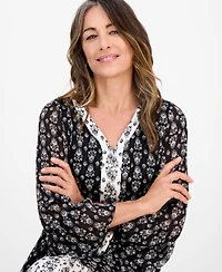 Style & Co Petite Damask Shine Flutter-Sleeve Dress, Macy's Exclusive