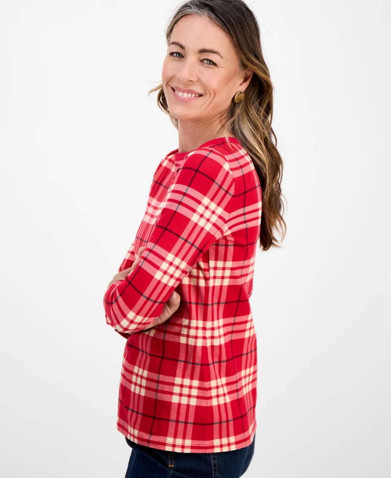 Style & Co Petite Cotton Sarah Plaid Top, Macy's Exclusive