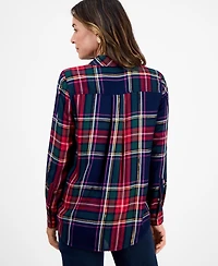Style & Co Petite Festive Plaid Perfect Long-Sleeve Shirt, Macy's Exclusive