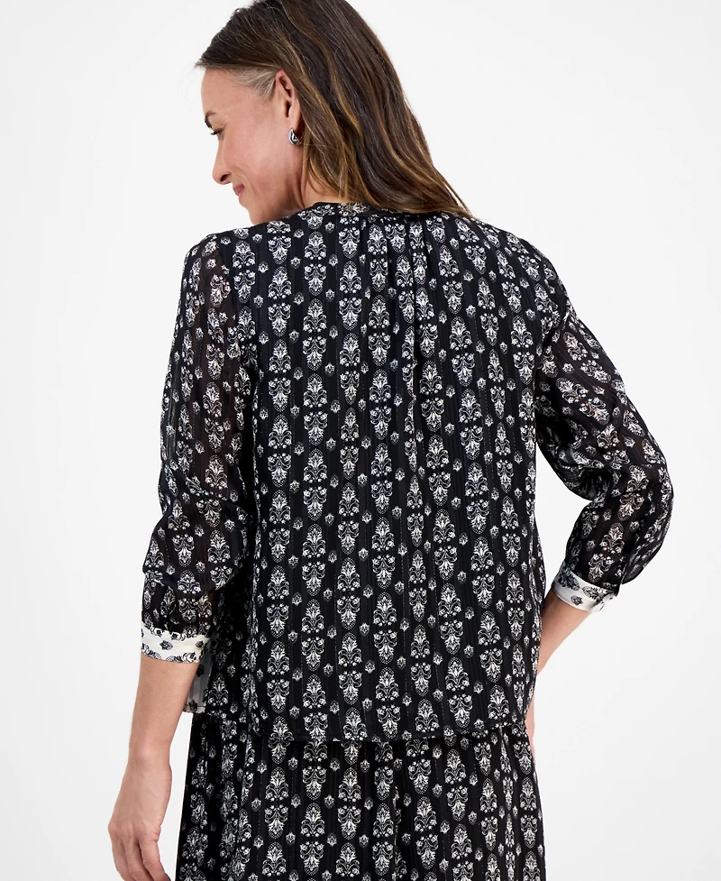 Style & Co Petite Damask Shine Pintucked Top, Macy's Exclusive