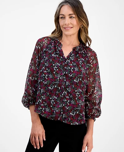 Style & Co Petite Romance Ditsy Shine Top, Macy's Exclusive