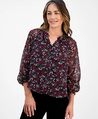 Style & Co Petite Romance Ditsy Shine Top, Macy's Exclusive
