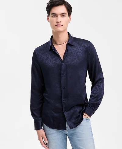 Guess Men's Roma Paisley Jacquard Long-Sleeve Shirt