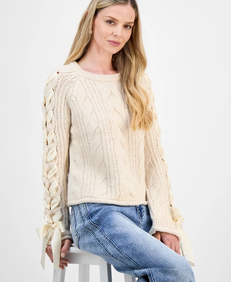 And Now This Petite Round-Neck Satin-Bow-Sleeve Sweater, Macy's Exclusive