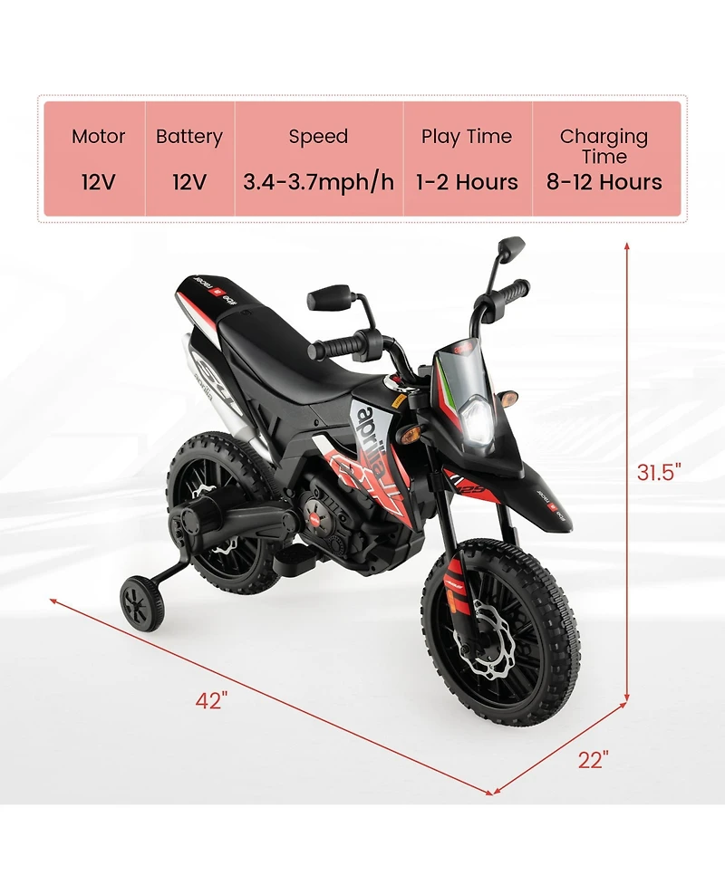 12V Licensed Aprilia Kids Ride On Motorcycle Electric Dirt Bike with Light & Music
