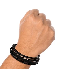 Lucky Brand Mens All Black Beaded & Leather Layered Bracelet with Magnetic Clasp