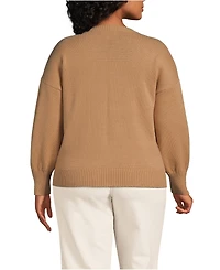 Lands' End Women's Plus Cotton Drifter Argyle Crew Neck Sweater
