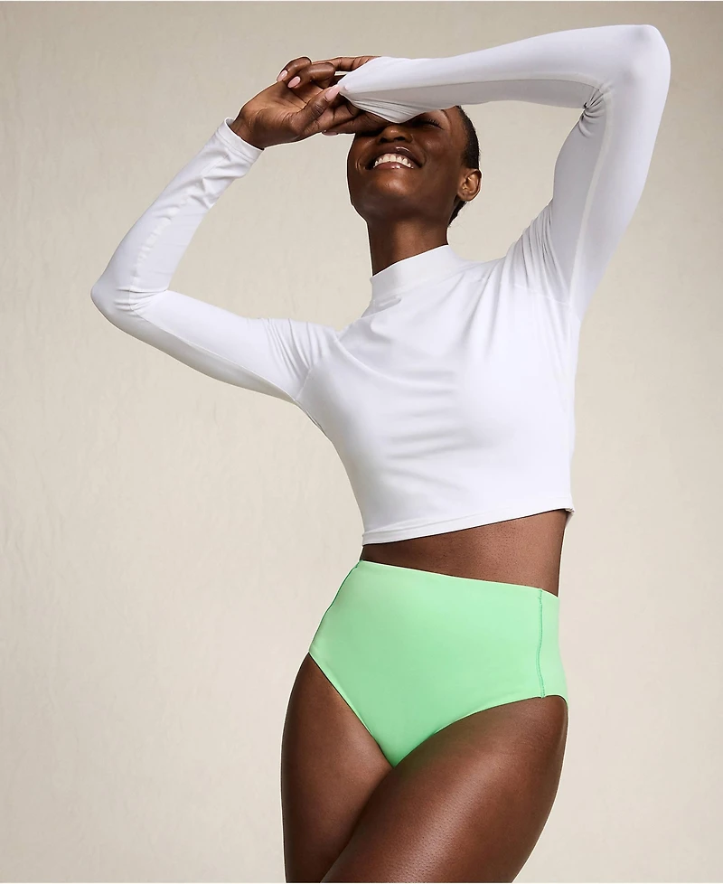 Lands' End Women's Long SunShade Upf 50 Sleeve Cropped Rash Guard