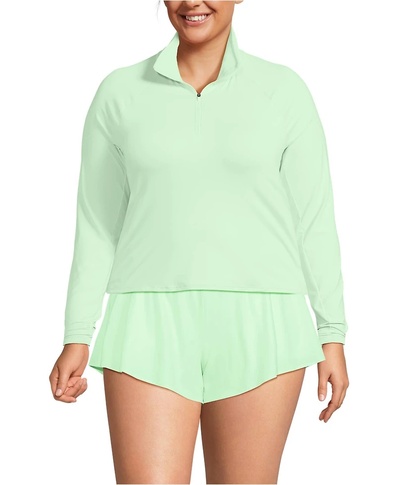 Lands' End Plus SunShade Upf 50 Long Sleeve Quarter Zip Rash Guard