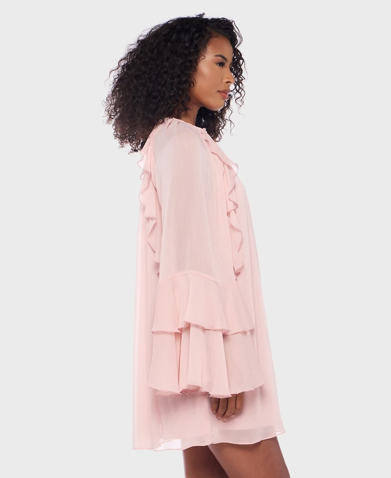 B Darlin Juniors' Ruffled Chiffon Long-Sleeve Dress