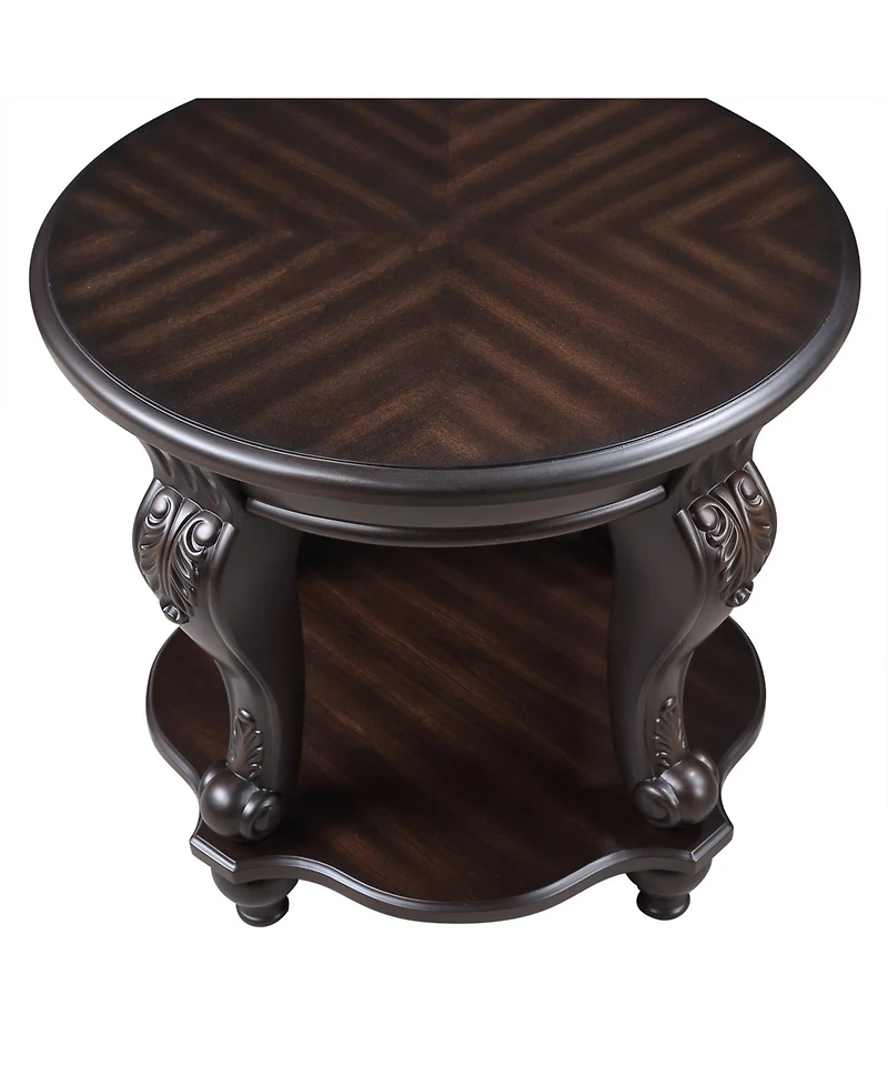 Streamdale 22" Two Tone Round End Table,Solid Wood Sofa Side Table with Shelf,Living Room Corner Table Easy Assemble, Espresso