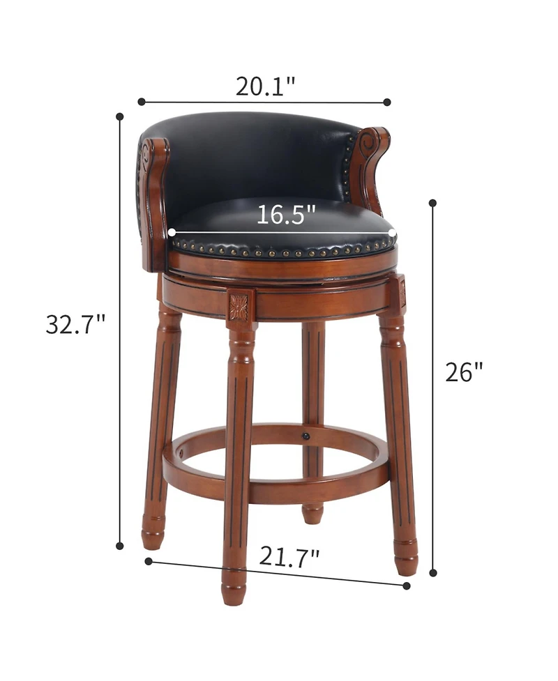 Streamdale Furniture Seat height 26" Cow top Leather Wooden Bar Stools, 360 Degree Swivel Bar Height Chair with Backs for Home Kitchen Counter(bl