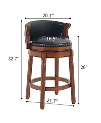 Streamdale Furniture Seat height 26" Cow top Leather Wooden Bar Stools, 360 Degree Swivel Bar Height Chair with Backs for Home Kitchen Counter(bl