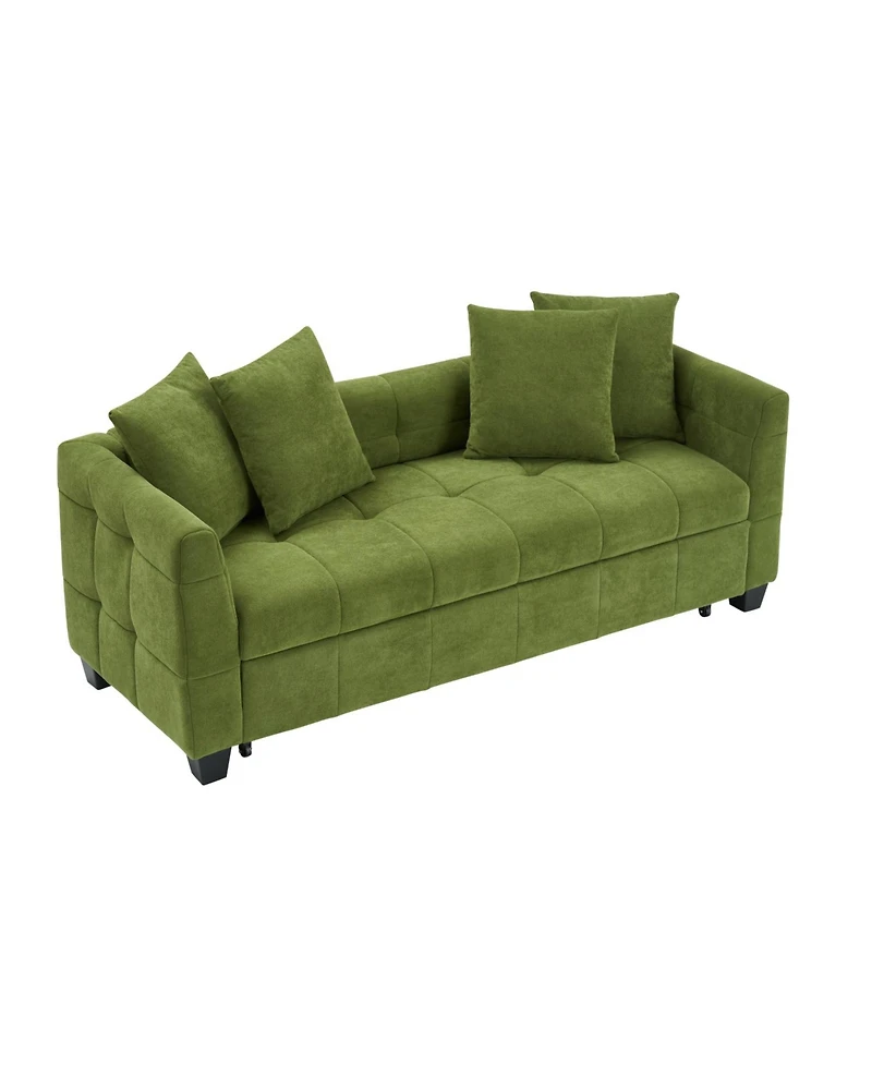 Streamdale Foldable 3-Seat Sofa Bed with Green Flannel Upholstery (77.9")