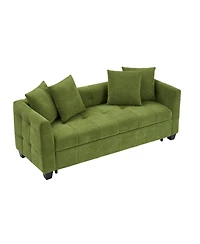 Streamdale Foldable 3-Seat Sofa Bed with Green Flannel Upholstery (77.9")