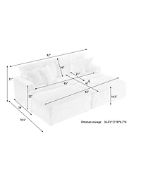 Streamdale 82 inches beige corduroy sofa, two storage feet +4 throw pillows, create a living room, office fashion new darling!