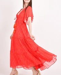 Raas Women's Red Tiered Maxi Dress