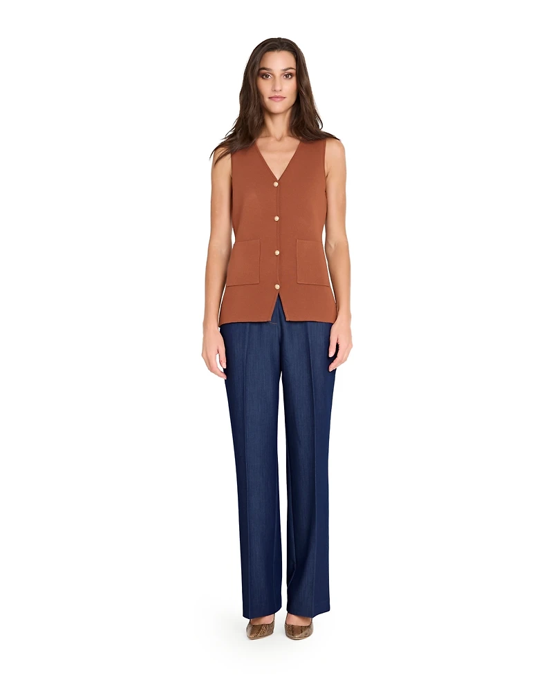 Tahari Asl Women's V-Neck Button-Up Sweater Vest