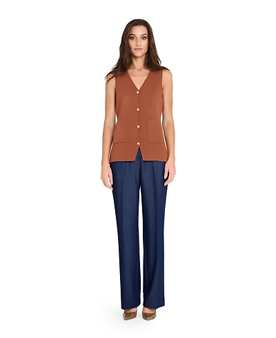 Tahari Asl Women's V-Neck Button-Up Sweater Vest