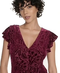 Tommy Hilfiger Women's Burnout Velvet Ruffled High-Low Dress