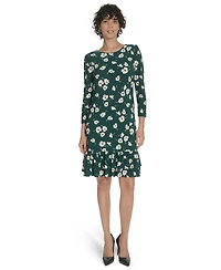 Tommy Hilfiger Women's Crewneck Printed Ruffled Hem Dress
