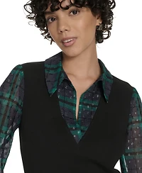 Tommy Hilfiger Women's Collared V-Neck Plaid Dress