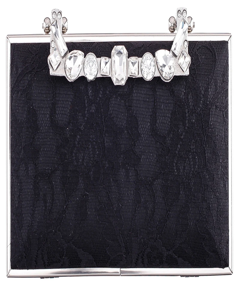 Nina Crystal Handle Lift Lock Lace Clutch