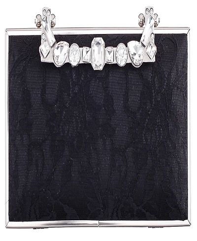 Nina Crystal Handle Lift Lock Lace Clutch