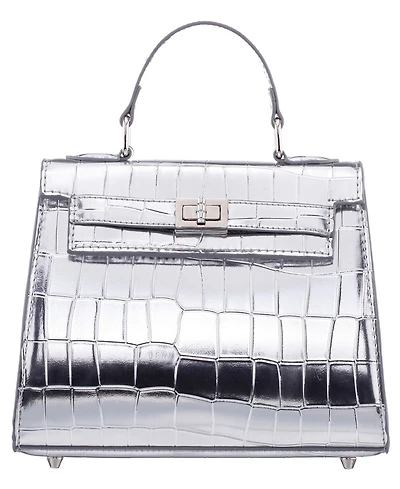 Nina Mini Croco Embossed Magnetic Snap Satchel Bag