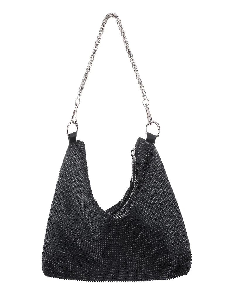 Nina Crystal Embellished Zipper Hobo Bag