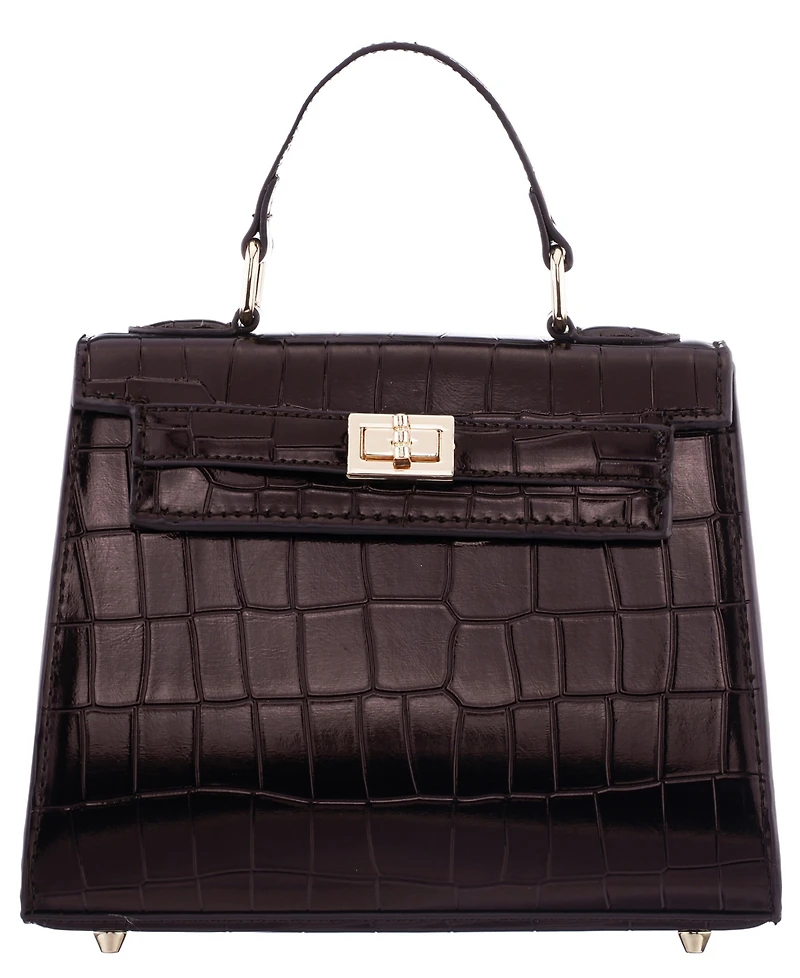 Nina Mini Croco Embossed Magnetic Snap Satchel Bag