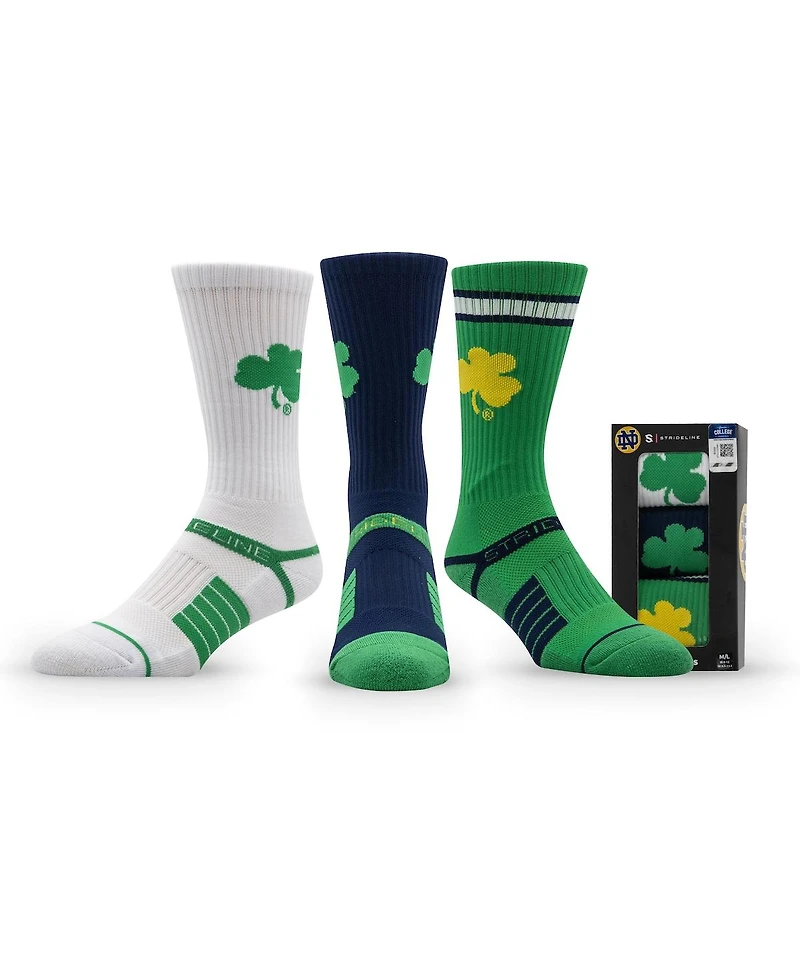 Strideline Men's and Women's 3-Pack Notre Dame Fighting Irish Premium Knit Crew Socks
