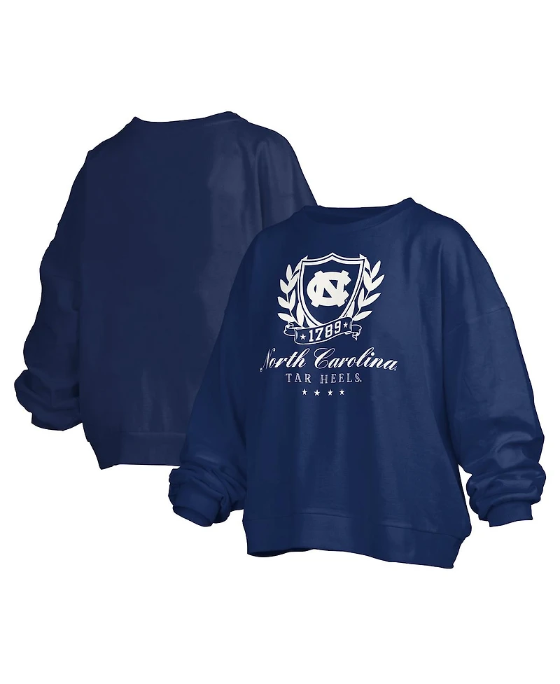 Pressbox Women's Navy North Carolina Tar Heels Big Aug Script Janice Oversized Pullover Sweatshirt
