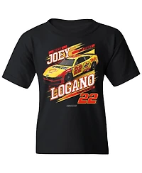 Team Penske Big Boys and Girls Black Joey Logano Shell-Pennzoil Car T-Shirt